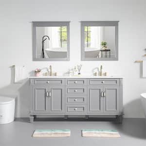 72 in. W x 22 in. D x 35 in. H Double Sink Bath Vanity in Gray w/Stain-Resistant Quartz Top, Soft-Close Drawer, 2-Mirror