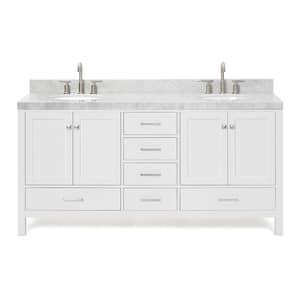 Cambridge 72 in. W x 22 in. D x 36.5 in. H Double Freestanding Bath Vanity in White with Carrara Marble Top
