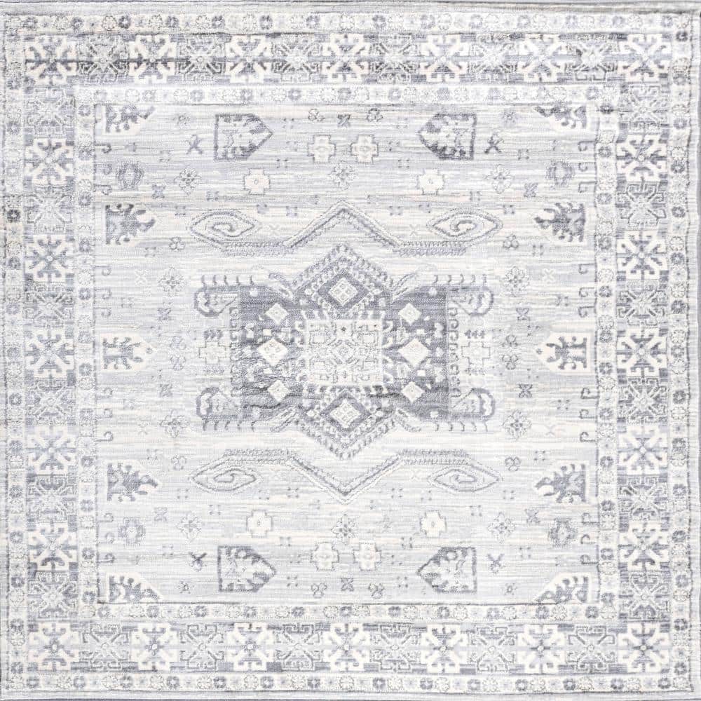 Elegant 8' Gray Square Synthetic Reversible Area Rug