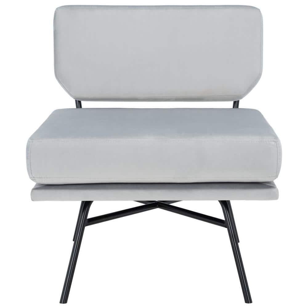 Mid-Century Modern Grey Velvet Accent Chair with Matte Black Legs