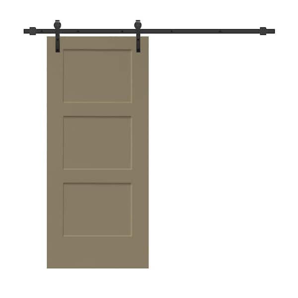 CALHOME 36 in. x 80 in. 3-Panel Olive Green Stained Composite MDF Equal Style Interior Sliding Barn Door with Hardware Kit