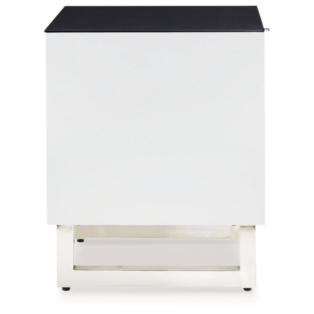 Black and White Glass Top Rectangular End Table with Storage