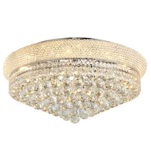 23.62 in. 11-Light Luxury Flush Mount Light with Crystal Shade and Polished Stainless Steel Framework-Silver