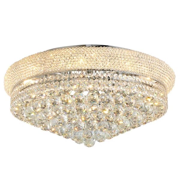 YUYI 23.62 in. 11-Light Luxury Flush Mount Light with Crystal Shade and Polished Stainless Steel Framework-Silver