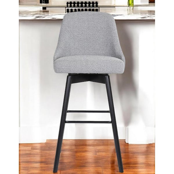 HomeRoots 30 in. Light Gray High Back Wood Bar Stool Fabric Seat