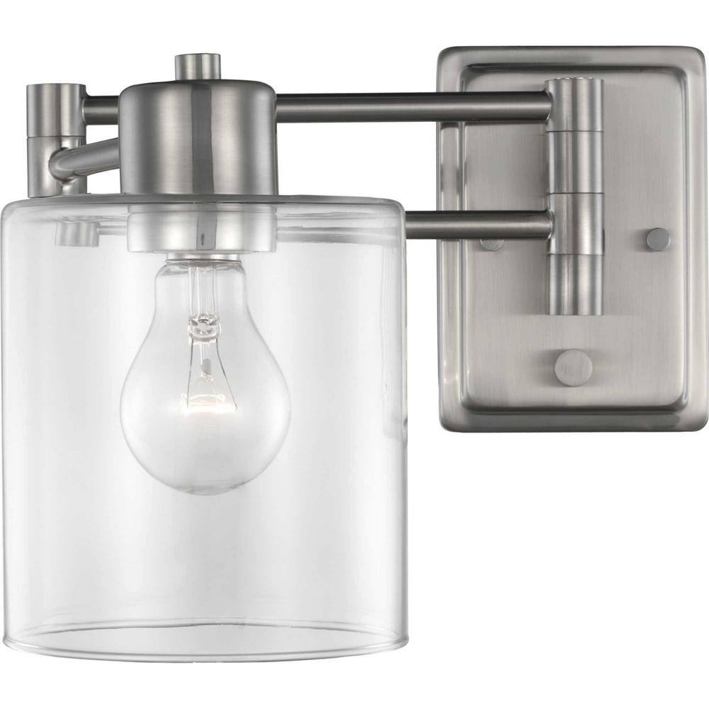 Milner Brushed Nickel Swing Arm Wall Light with Clear Glass Shade
