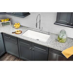 Undermount Quartz 33 in. 0-Hole Single Bowl Kitchen Sink in Alpine White with Drain Assembly