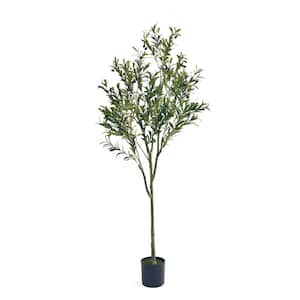 Green Iron Plastic Artificial Olive Tree with Silvery-Green Oblong Leaves, Slim Branches, and Dark Purple Olives