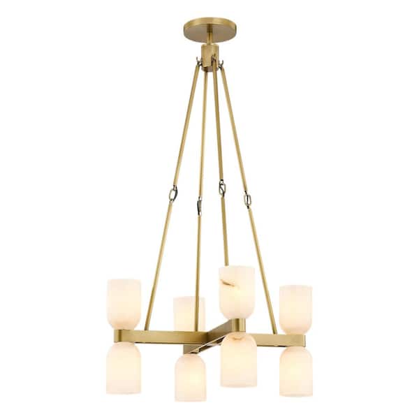 ALORA Lucian 22 in. 8-Light 60-Watt Vintage Brass/Alabaster Chandelier