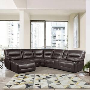 Halliday 119 in. Straight Arm 6-piece Faux Leather Power Reclining Sectional Sofa in Brown with Left Chaise