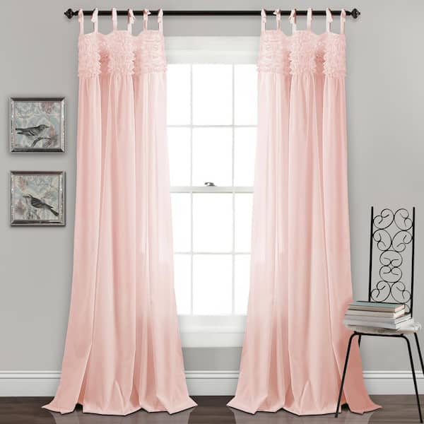 Lush Decor Blush Solid Tie Top Room Darkening Curtain - 40 in. W x 84 in. L (Set of 2)