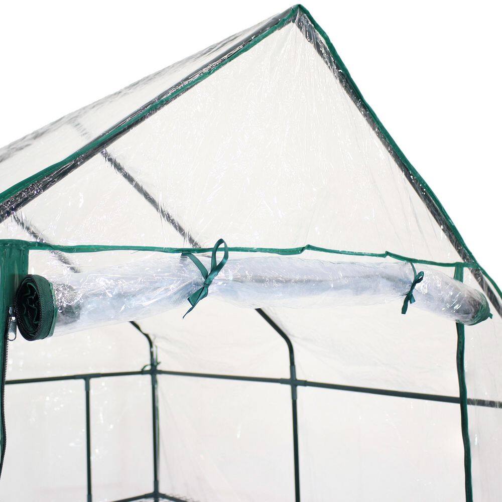 Clear PVC Walk-In Greenhouse with 4 Steel Shelves