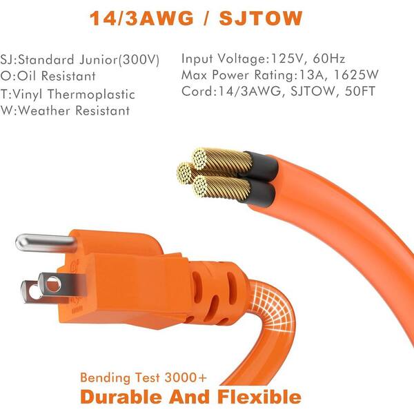 Etokfoks 50 ft. 14AWG/3C, 13 Amp Retractable Extension Cord Reel with 3  Grounded Outlet, Wall or Ceiling Mountable, Orange MLPH005LT212 - The Home  Depot