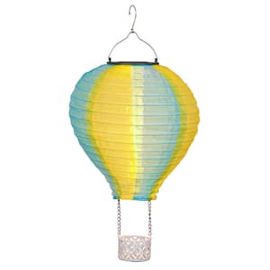 Solar Yellow/Blue Cloth Hot Air Balloon with Flame LED Lights