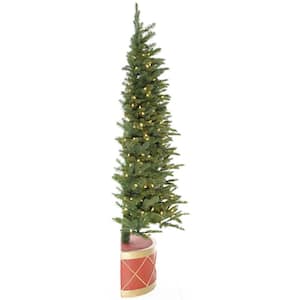 6.5 ft. Green Half Artificial Christmas Tree with Drum Pot and LED lights