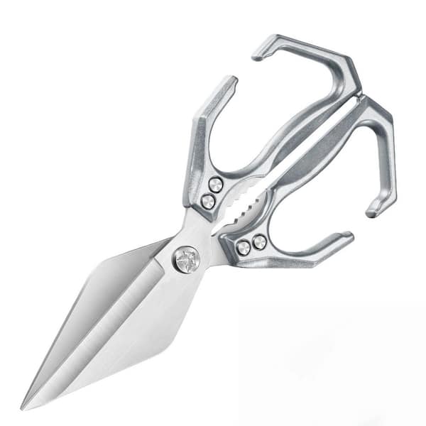 Silver Japanese Poultry Shears, Stainless Steel Kitchen Scissors with Ergonomic Handle for Chicken and Meat Cutting