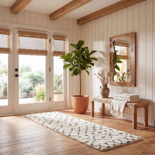 Sparta Shag 2 ft. x 8 ft. Ivory/Gray Tribal SPG510C Runner Rug