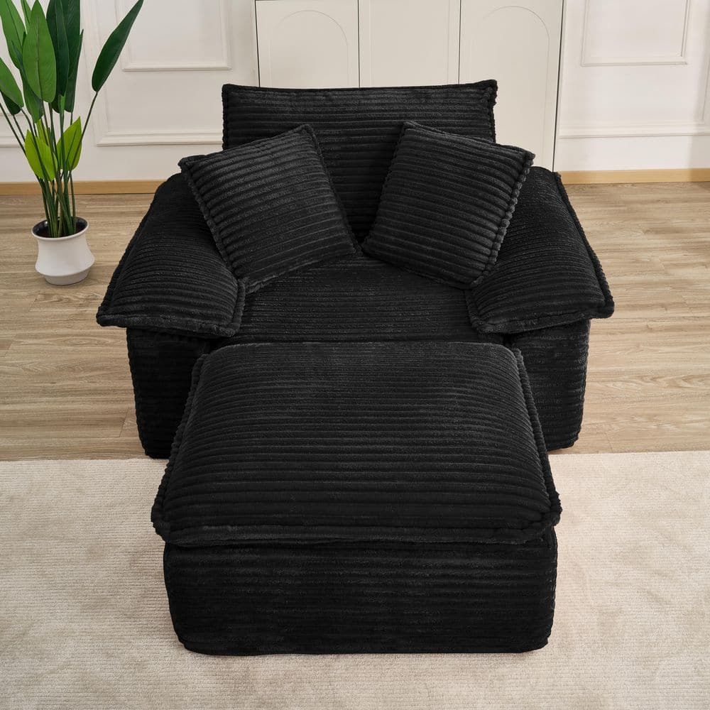 Black Club Chair with Ottoman, Modular Accent Chair, Lounge Chair Set with Corduroy Upholstery, Deep Seat Armchair price history on PriceWatchPro