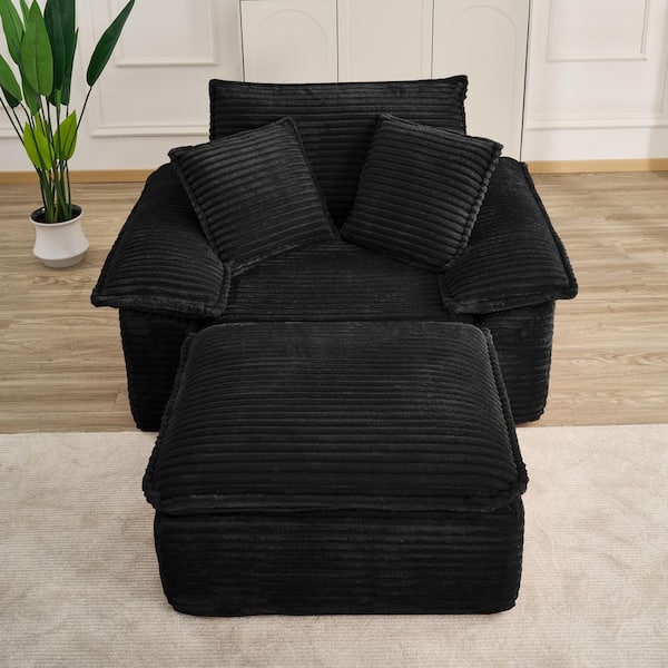 Seafuloy Black Club Chair with Ottoman, Modular Accent Chair