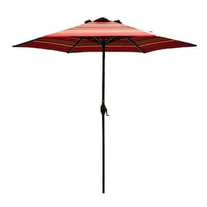 9 ft. Market Outdoor Patio Umbrella with Push Button Tilt and Crank in Red Stripe