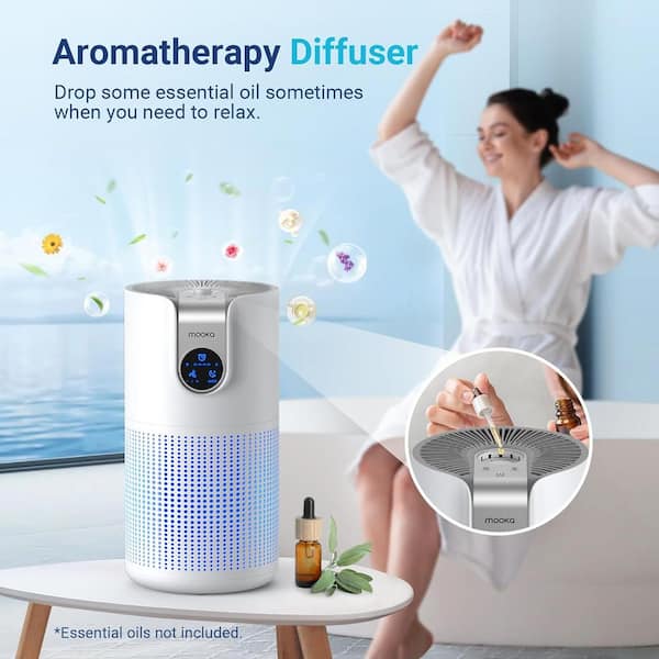 Mooka Tower Air Purifiers for Home Large Room Up to 1500 sq. ft. with  Aromatherapy, White HAAP1176 - The Home Depot