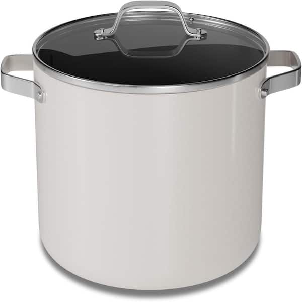 Bakken 16Qt Ceramic Nonstick Stock Pot with Glass Lid, Stainless Handles, Oven Safe 500°F, PFAS/PTFE-Free, Cream