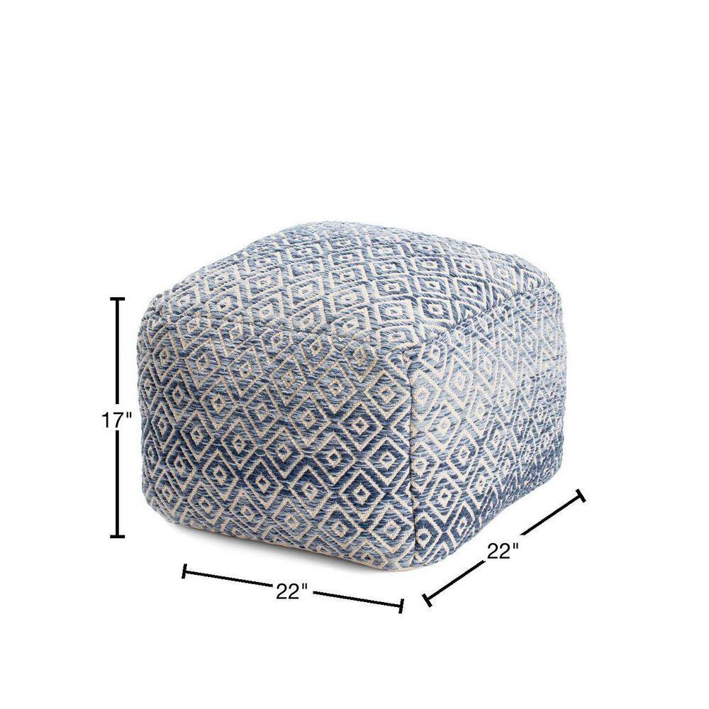 Cherokee Blue and Beige Diamond Pattern Square Pouf Ottoman