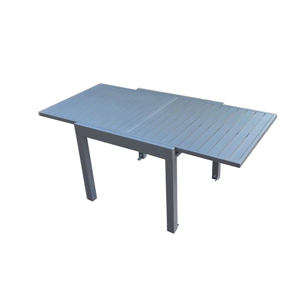 Noble House Germaine 70.8 in. Dark Gray Aluminum Rectangular Outdoor Patio Dining Table with Extension