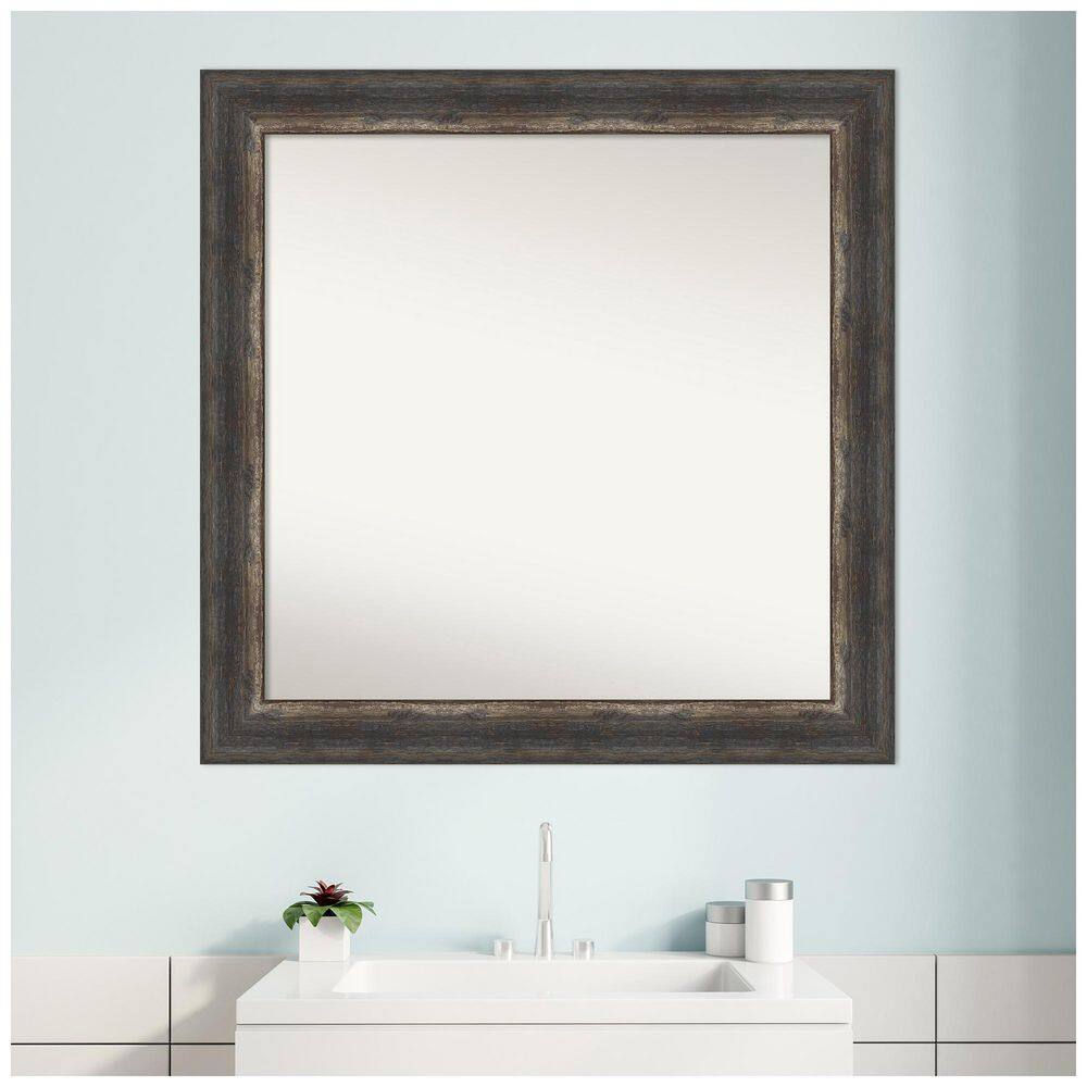 Bark Rustic Char 31" Square Non-Beveled Wall Mirror