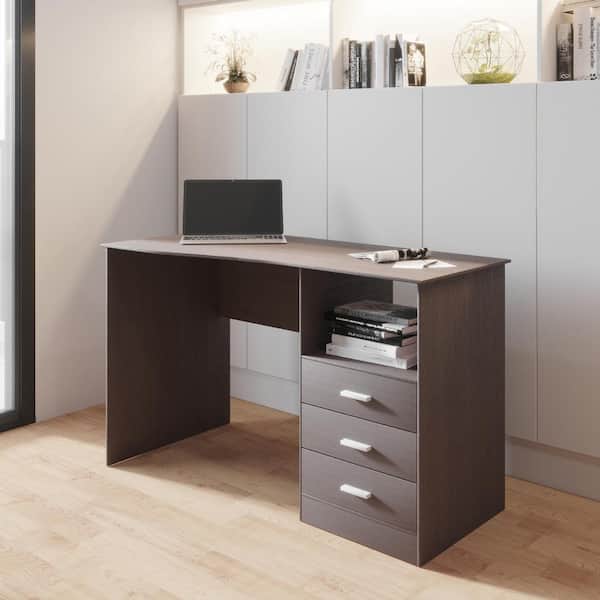 TECHNI MOBILI 52 in. Rectangular Wenge 3 Drawer Computer Desk with Built-In Storage