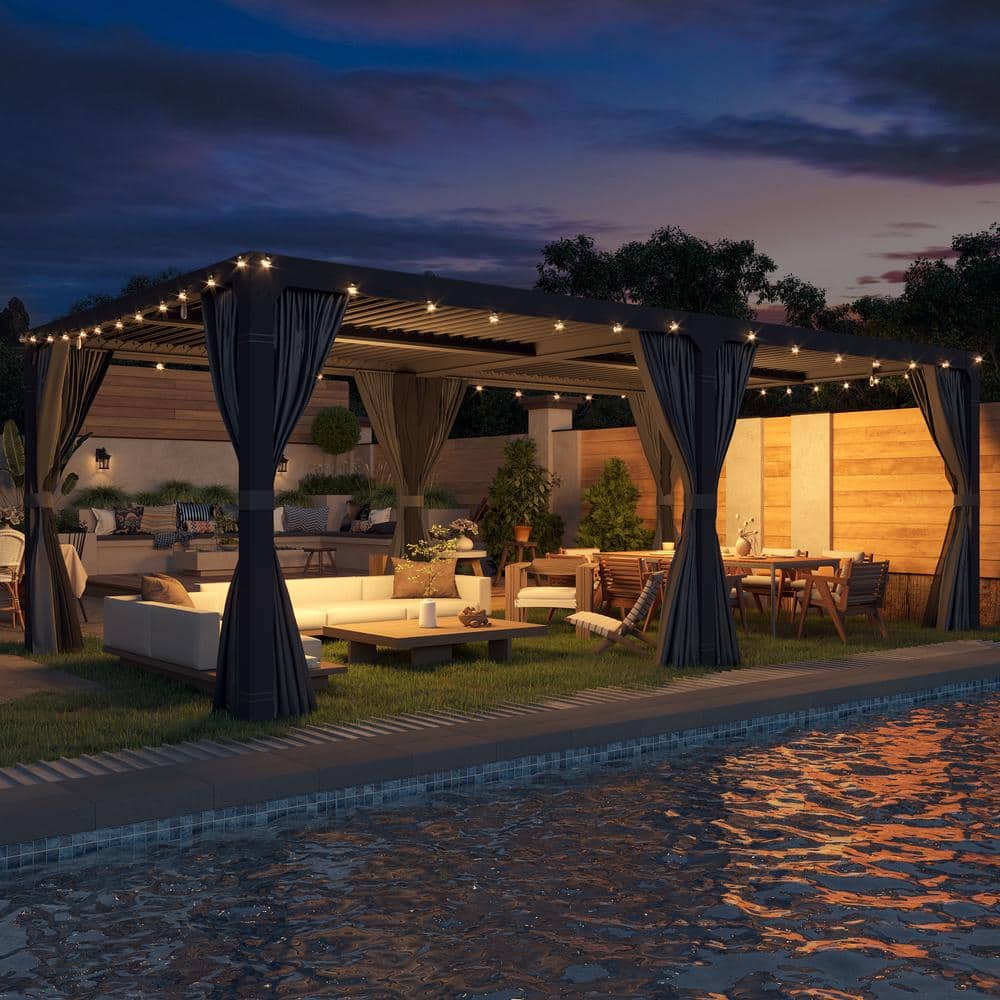 12' x 24' Black Aluminum Patio Gazebo with Adjustable Roof