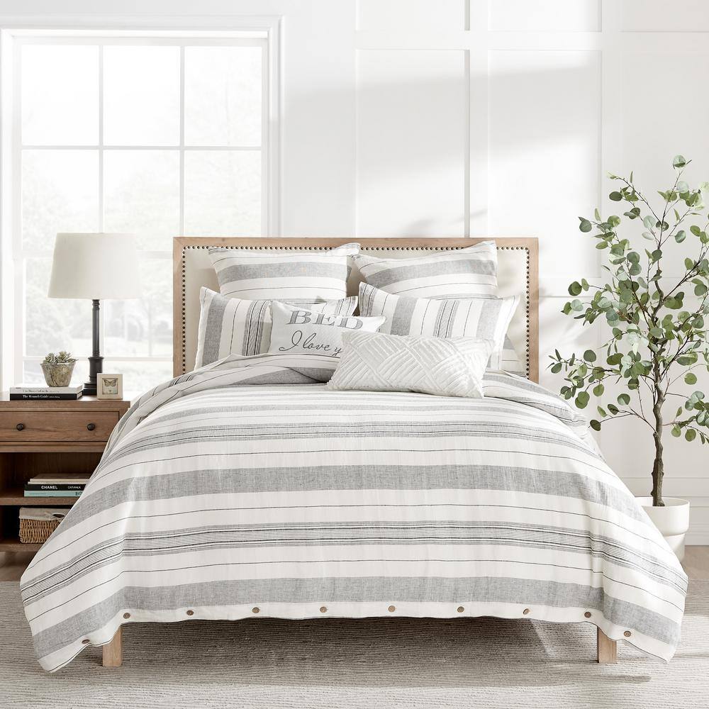 Monroe Stripe White and Gray Cotton Euro Sham