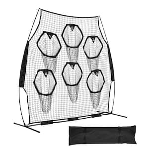 8 x 8 ft. Football Throwing Practice Net, Knotless Trainer Net with 6 Target Pockets, Straps & Carry Case in. Black