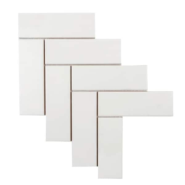 2 in. x 8 in. Herringbone White 11.125 in. x 15.25 in. Matte Ceramic Mosaic Tile (8.25 sq. ft. /Case)