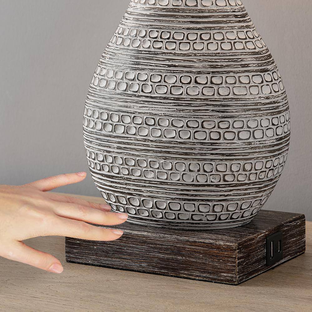 Sana 24'' Distressed Brown Farmhouse Table Lamp Set with USB Ports