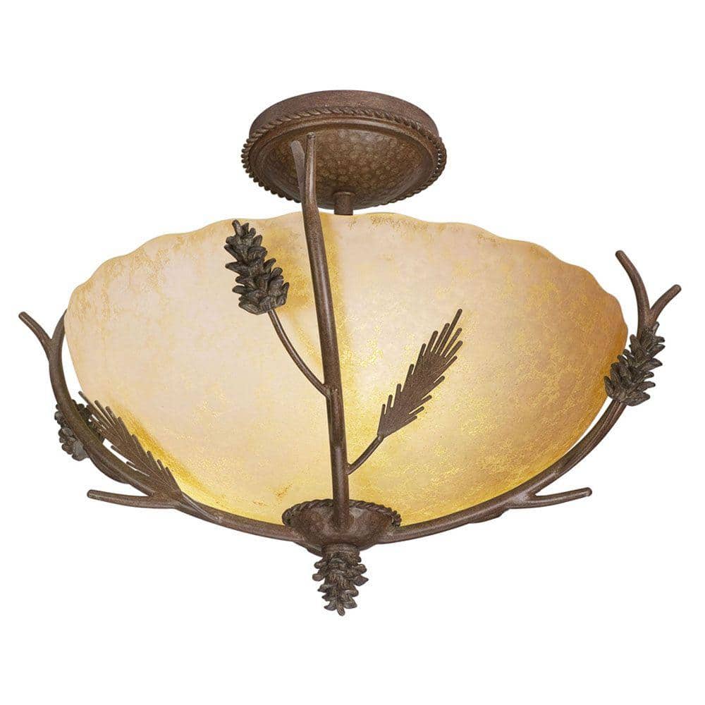 UPC 718212171882 product image for Lodge 17 in. 3-Light Rustic Weathered Spruce Semi-Flush Mount Dome Ceiling Light | upcitemdb.com