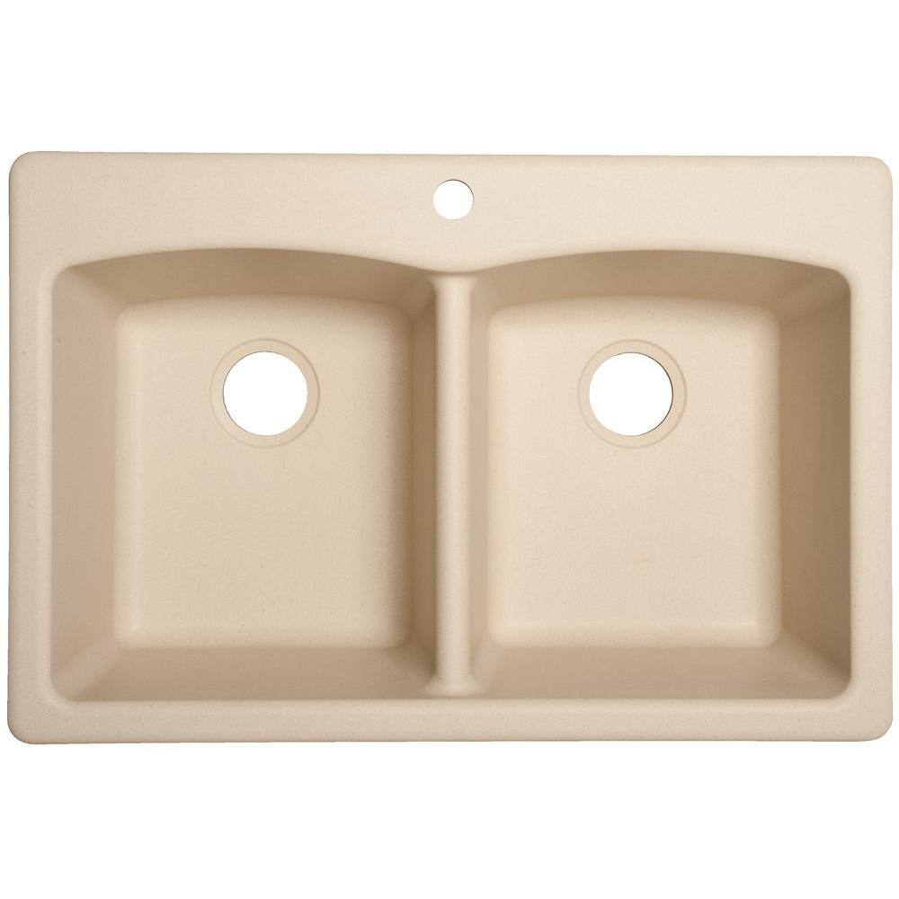 Dual Mount Composite Granite 33 in. 1-Hole Double Bowl Kitchen Sink in Cham
