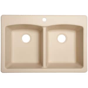 Dual Mount Composite Granite 33 in. 1-Hole Double Bowl Kitchen Sink in Champagne