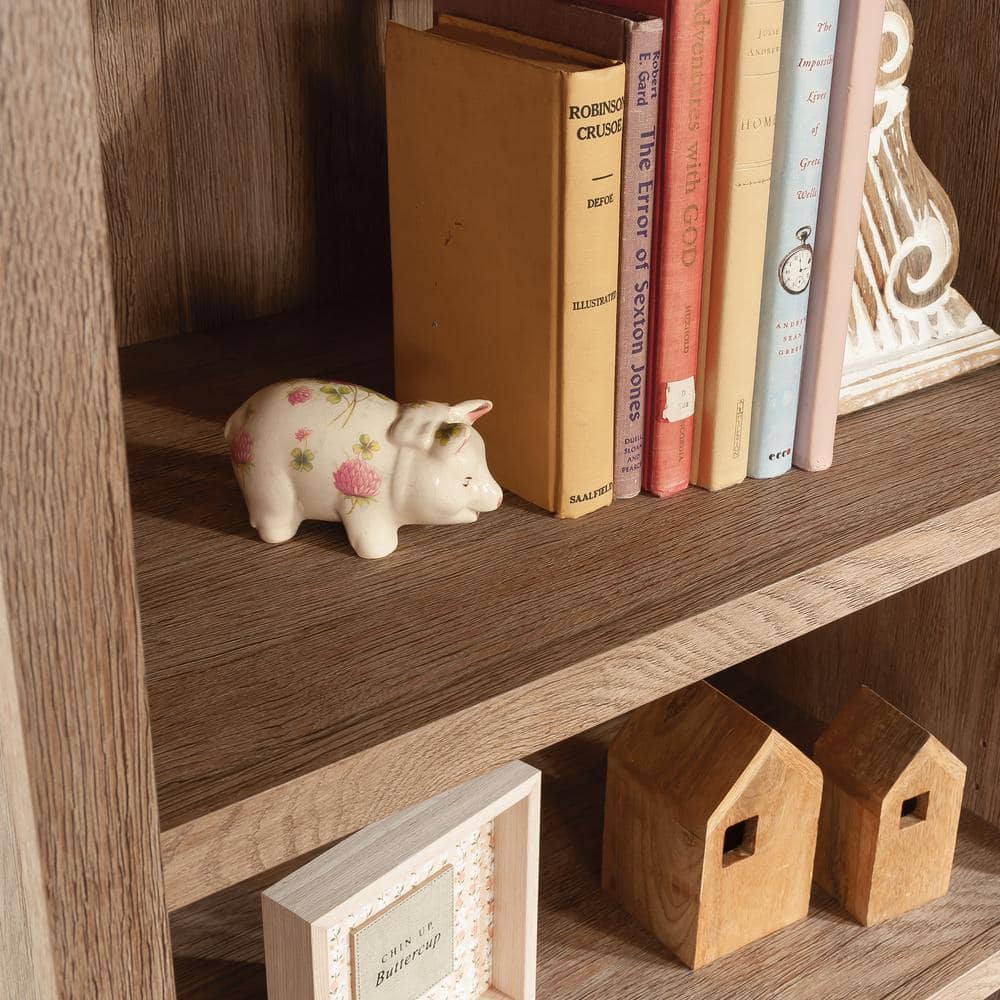 Brushed Oak Adjustable 4-Shelf Bookcase with Drawer