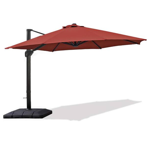 HOTEBIKE 11 ft. Cantilever Patio Umbrella with Weight Base for Deck, Pool and Backyard in Red