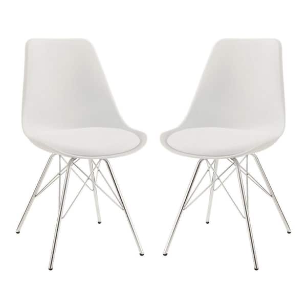 Benjara White Modern Style Dining Chair with Chrome Legs (Set of 2)
