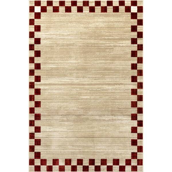 RUGS USA Arvin Olano Pompeii Checked Border Area Rug Red 4 ft. x 6 ft. 5 in. Area Rug