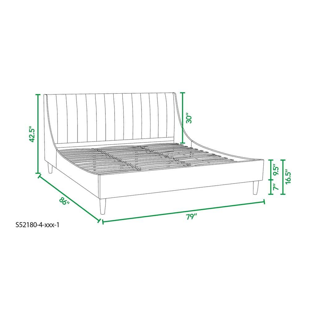Aspen Anthracite Black Velvet King Platform Bed Frame with Tufted Headboard