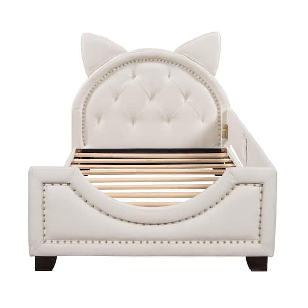 Angel Sar Beige Twin Size Upholstered Daybed with Carton Ears Shaped Headboard