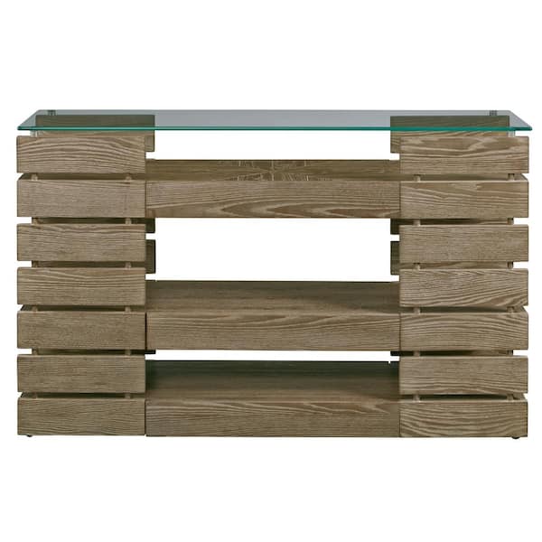 Progressive Furniture Harvey Park 48 in. Spicy Elm/Clear Rectangle Glass Console Table with Drawers