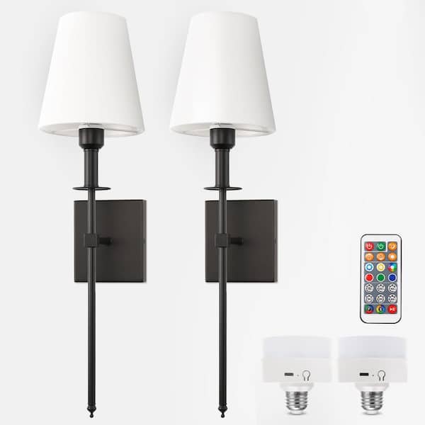 6 in. 1-Light Black Wall Sconces LED Vanity Light with Bell Fabric Shade Dimmable