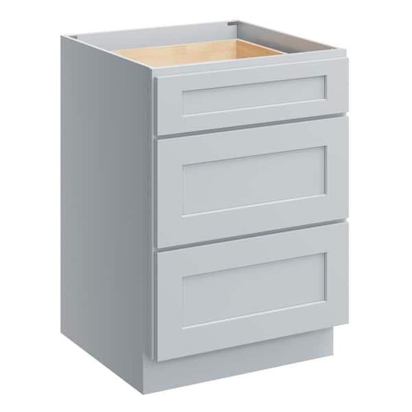 24 in. W x 24 in. D x 34.5 in. H Plywood Ready to Assemble Floor Base Kitchen Cabinet in Dove Grey with 3 Drawers