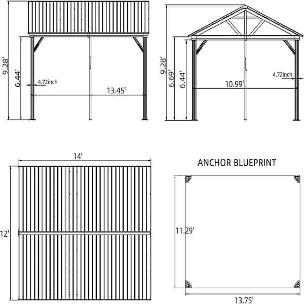 12 ft. x 14 ft. Hardtop Gazebo Outdoor Aluminum Gazebo with Galvanized Steel Gable Canopy for Patio Decks Backyard