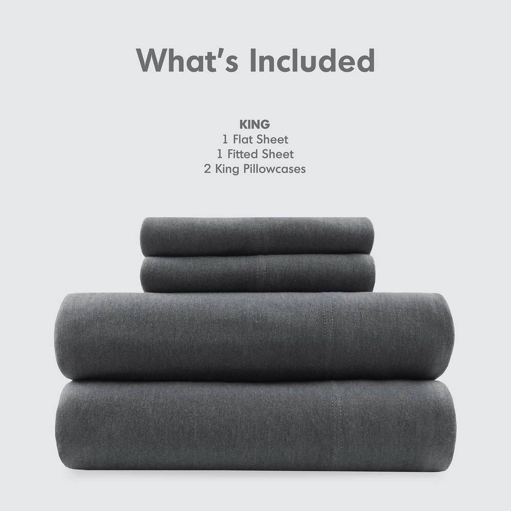 King Dark Grey Polyester Jersey Knit Sheet Set