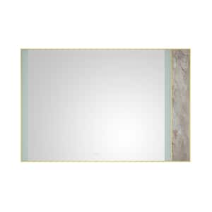 72 in. W x 48 in. H Large Rectangular Stainless Steel Framed Stone Dimmable Wall Bathroom Vanity Mirror in Gold Frame